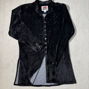 Vintage Sorrel Jrs Black Velvet Tunic Top Blouse Button Loop Front Women’s Large